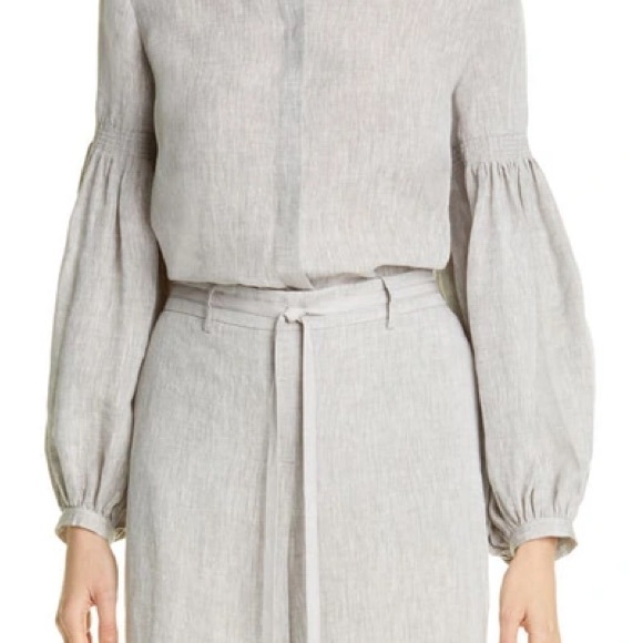 Lafayette 148 Lilo Button Down Linen Blouse in Mink Grey Melange.  Size M.  EUC. - Picture 3 of 16